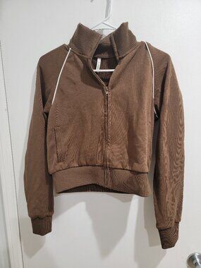 Halara Chocolate Zipup Jacket with Strips